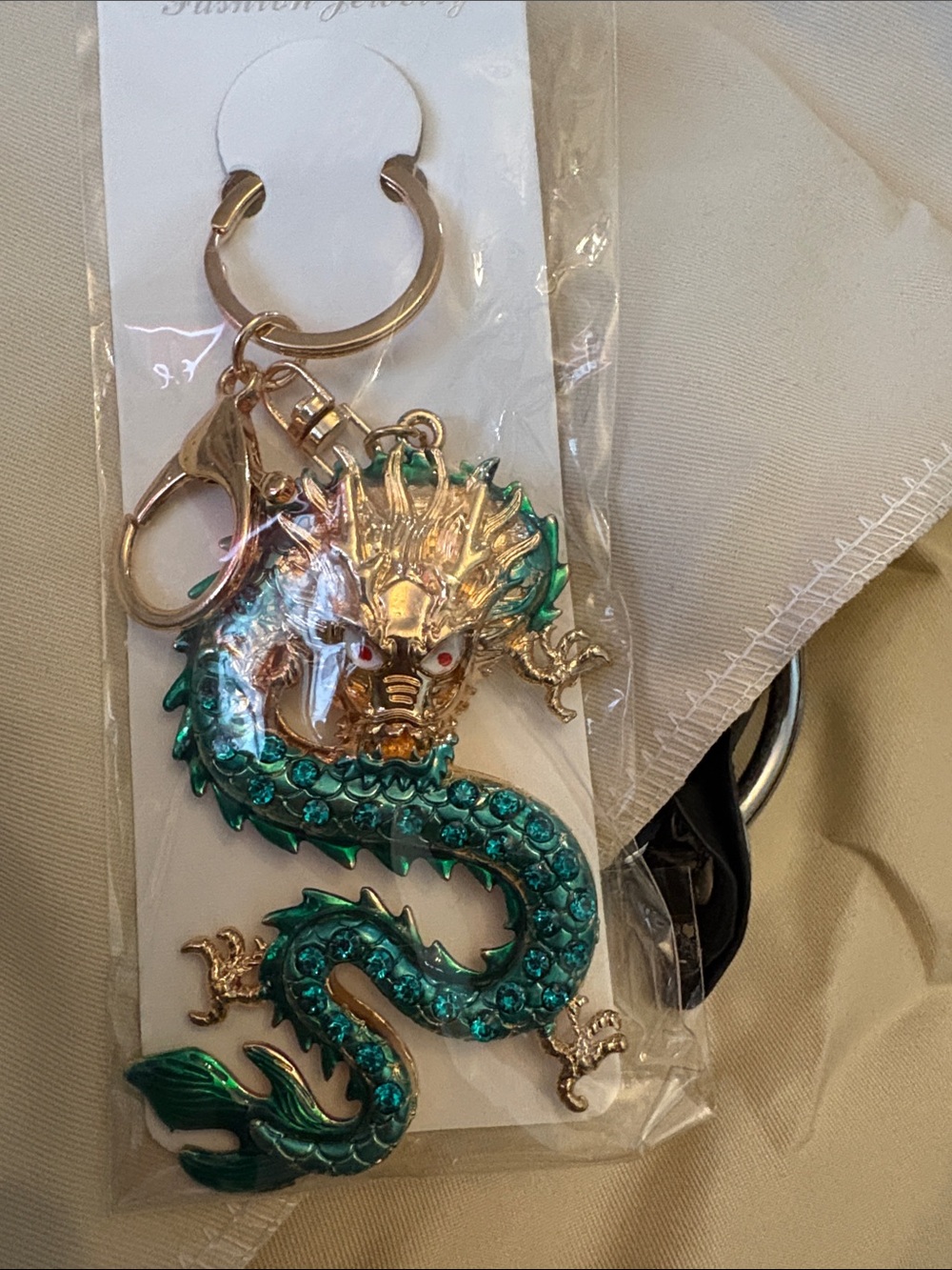 Gold & Teal Dragon Keychain - Picture 2 of 2